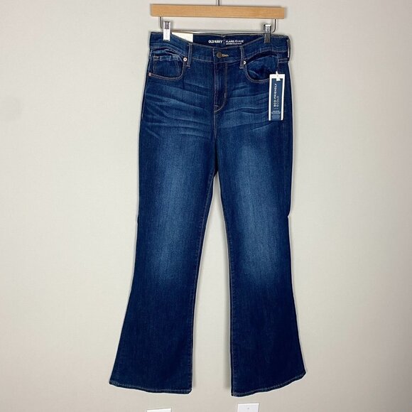 Old Navy High Rise Flare Jeans Dark Wash Womens 6 Whiskering - Picture 1 of 7